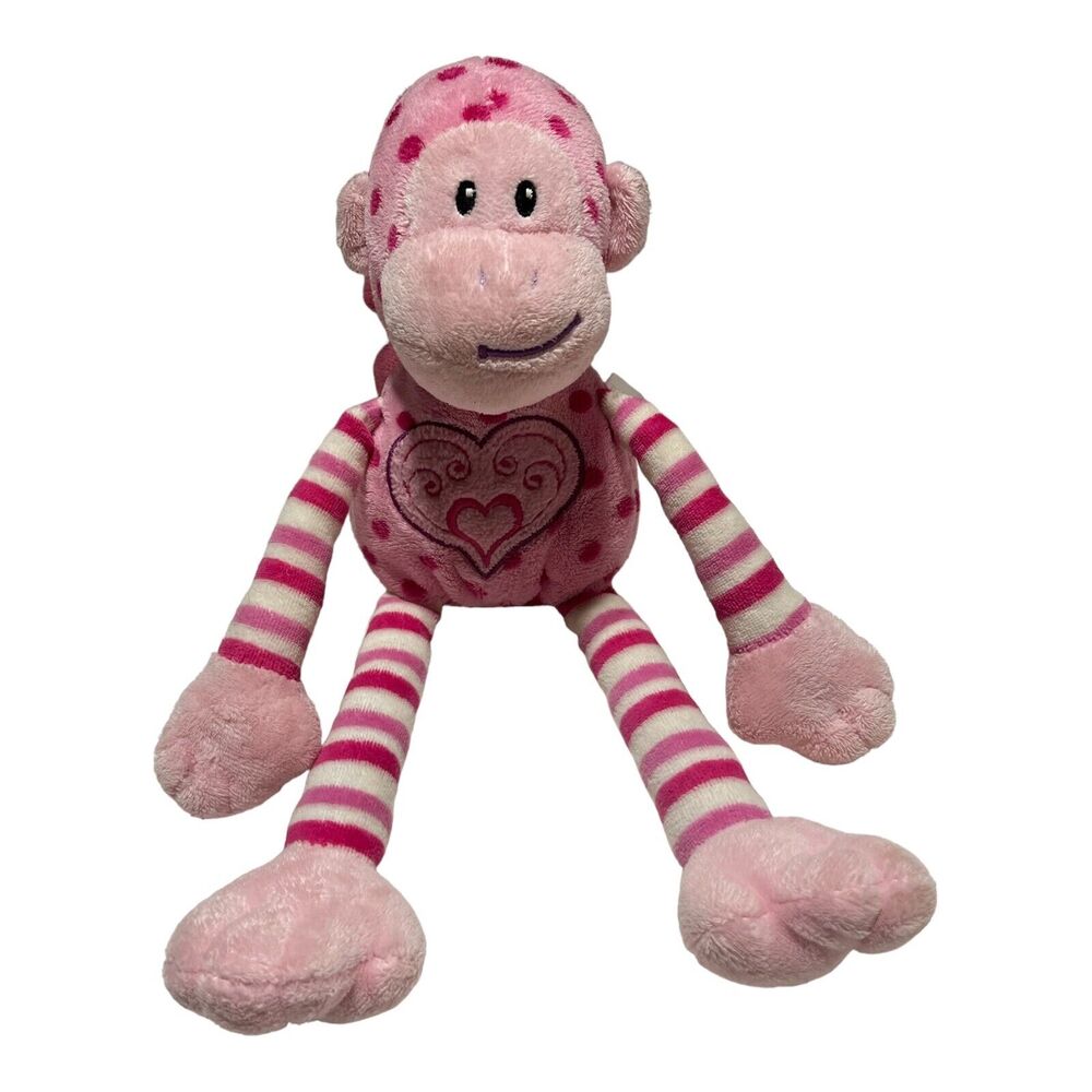 Mary Meyer Pink Striped Monkey Plush Stuffed Animal Heart Long Arms Legs